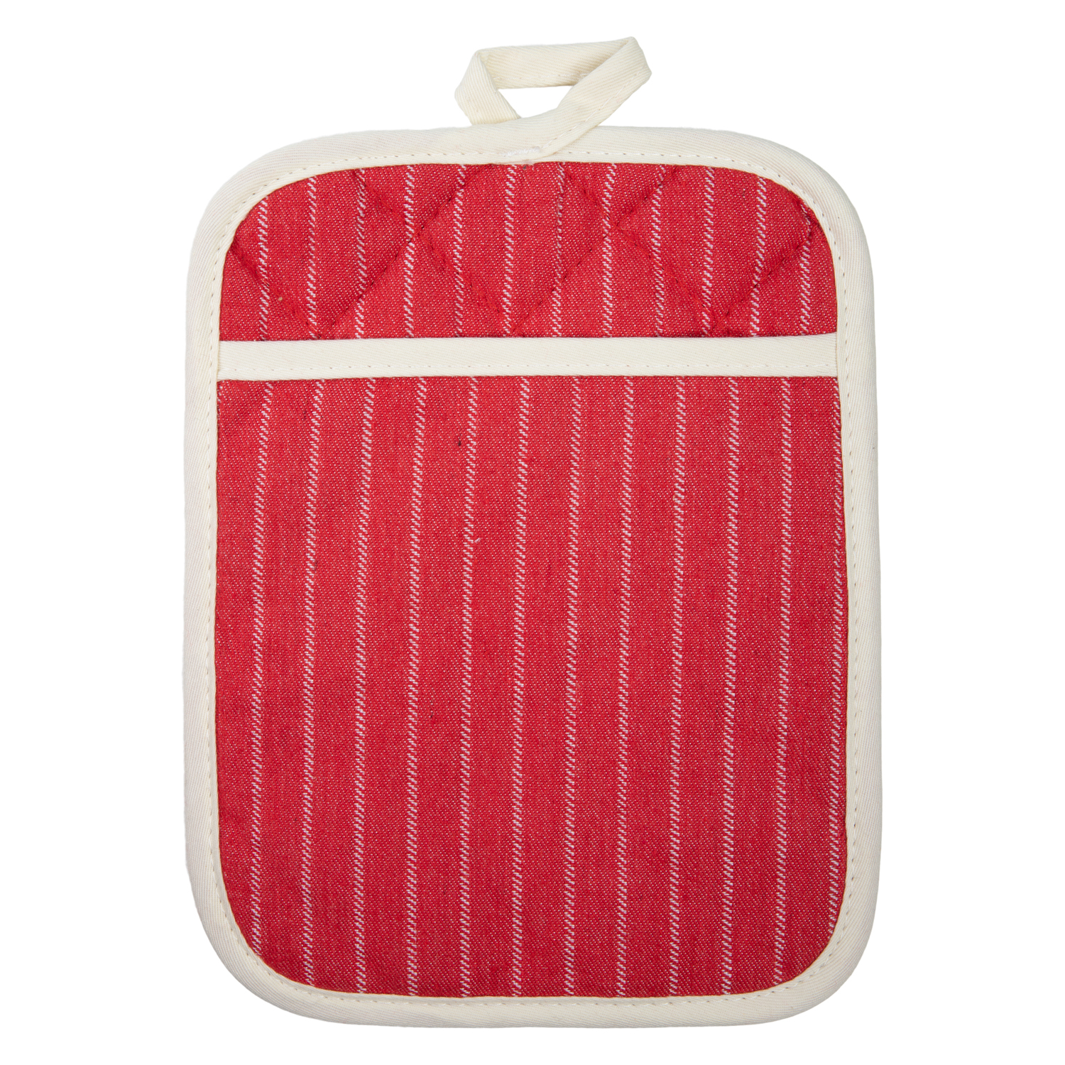 Topflappen gestreift mit Eingriff - Farbe rot (Küchengreifhilfe)