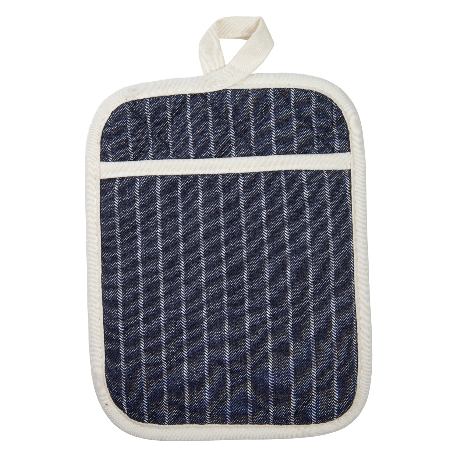 Topflappen gestreift mit Eingriff - Farbe marine (Küchengreifhilfe)