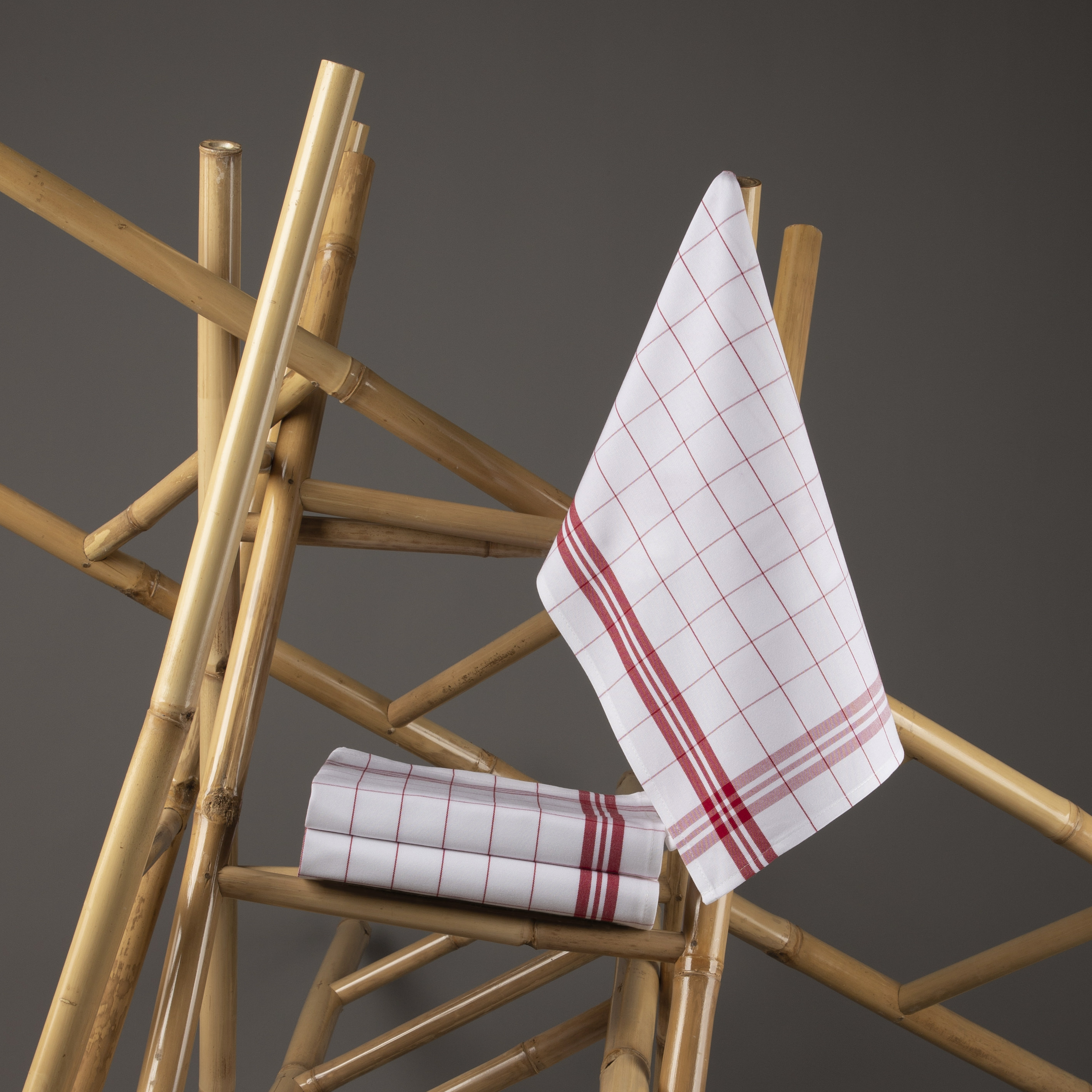 Geschirrtuch Bambus kariert - Farbe rot