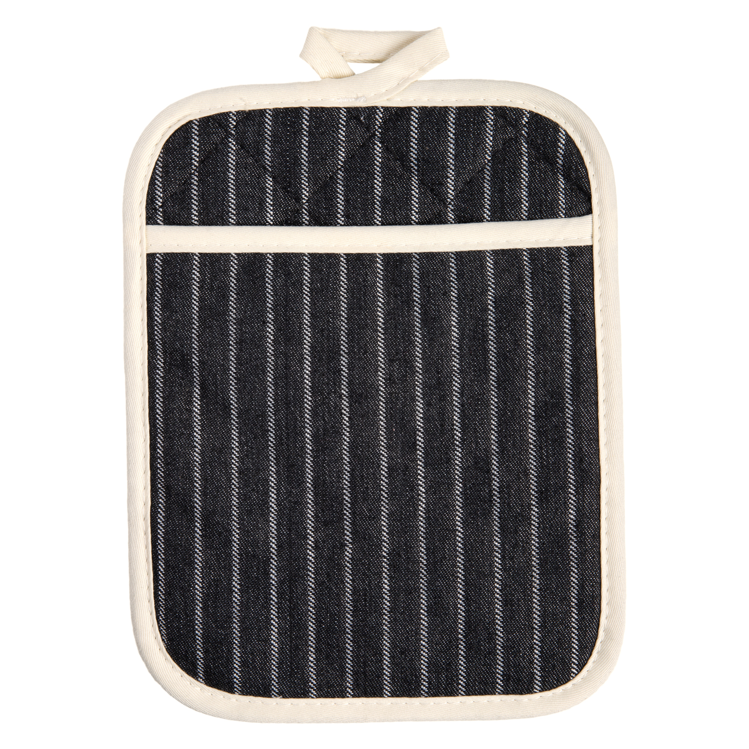 Topflappen gestreift mit Eingriff - Farbe schwarz (Küchengreifhilfe) 