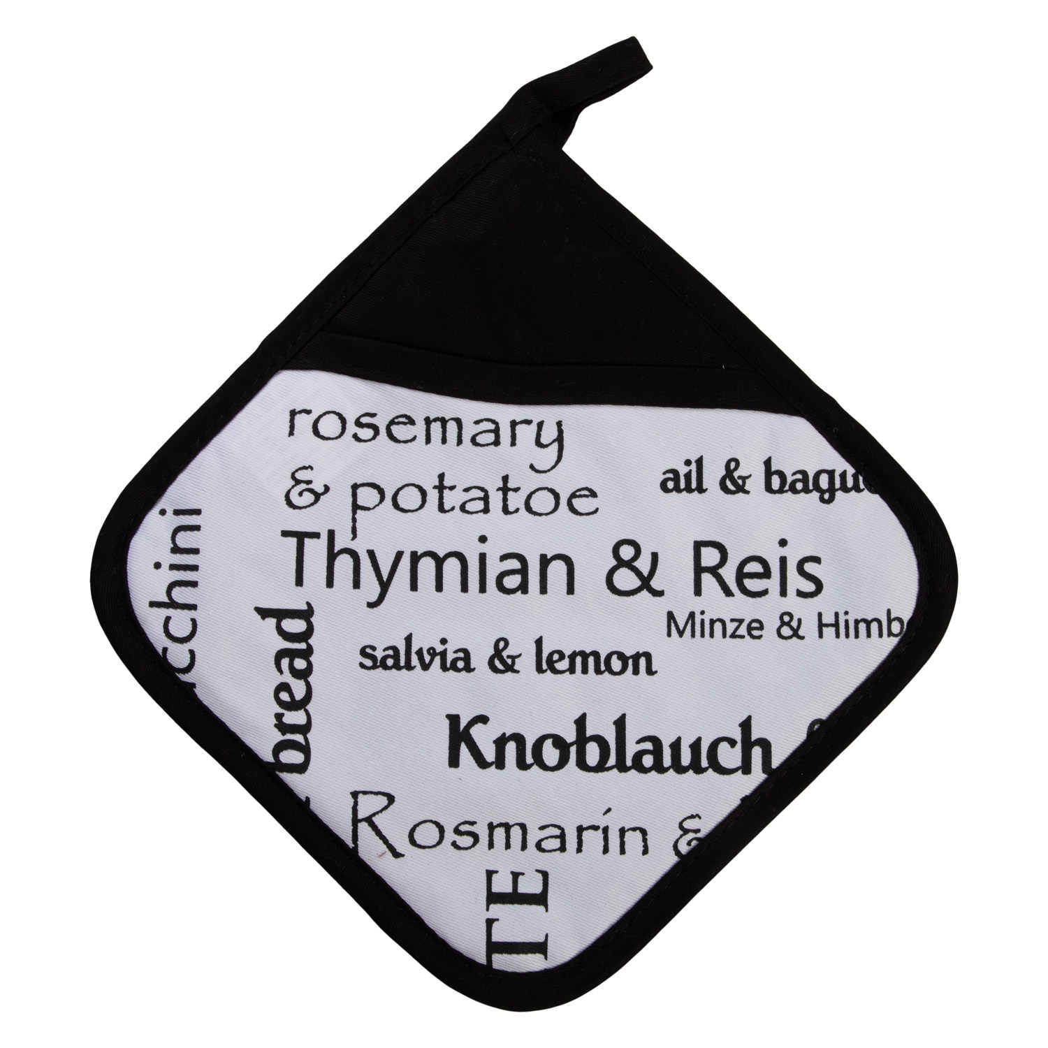 Topflappen mit Eingriff - Herbs & More schwarz (Küchengreifhilfe)