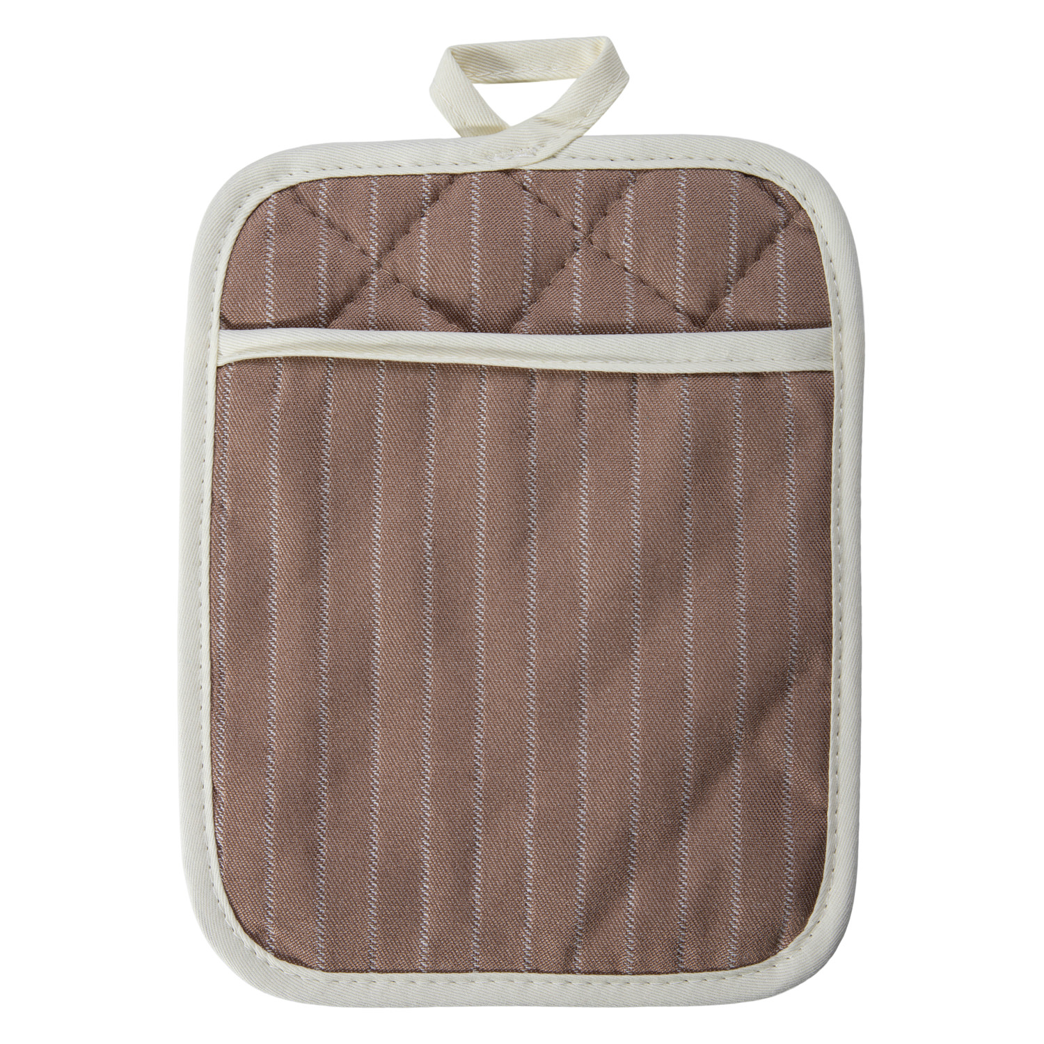 Topflappen gestreift mit Eingriff - Farbe taupe (Küchengreifhilfe)