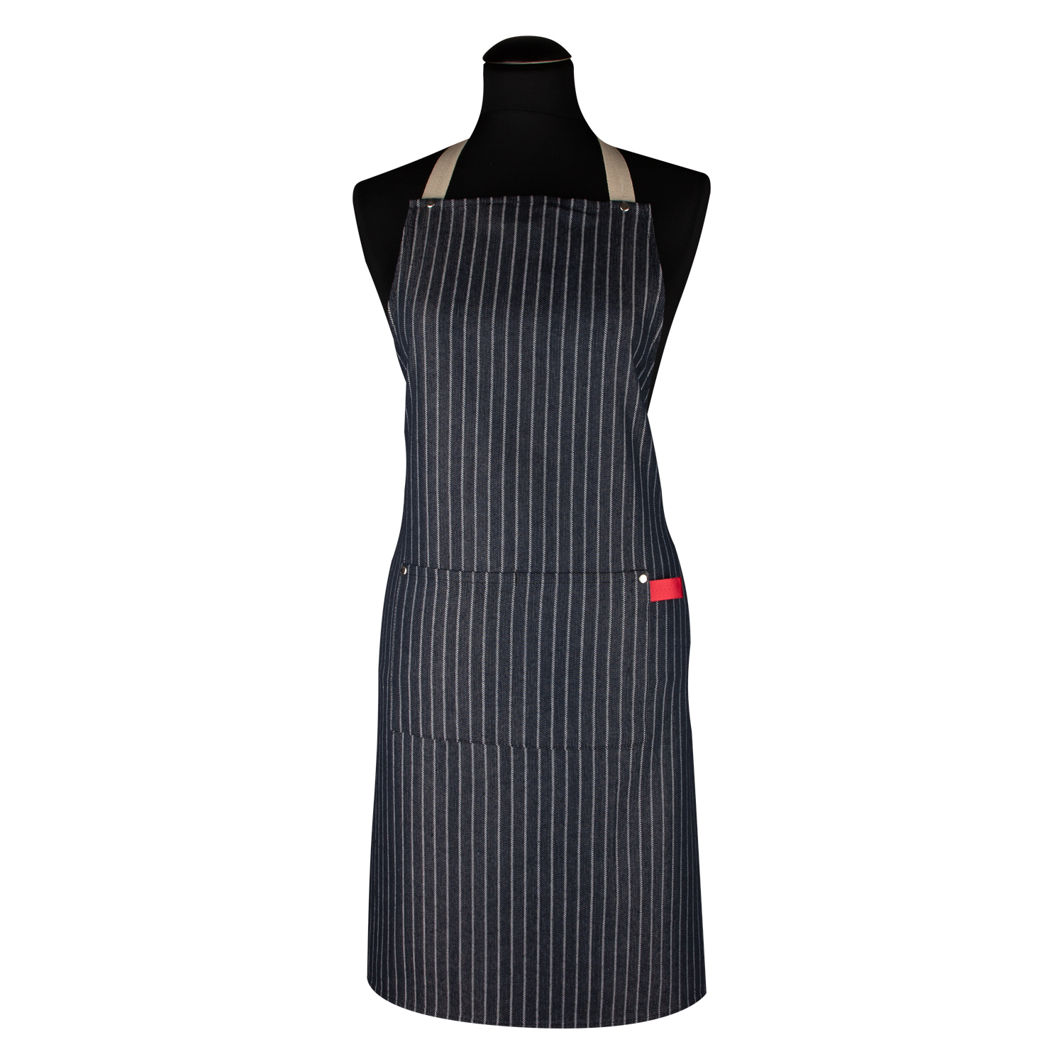 Kochschürze gestreift mit Tasche - Farbe marine