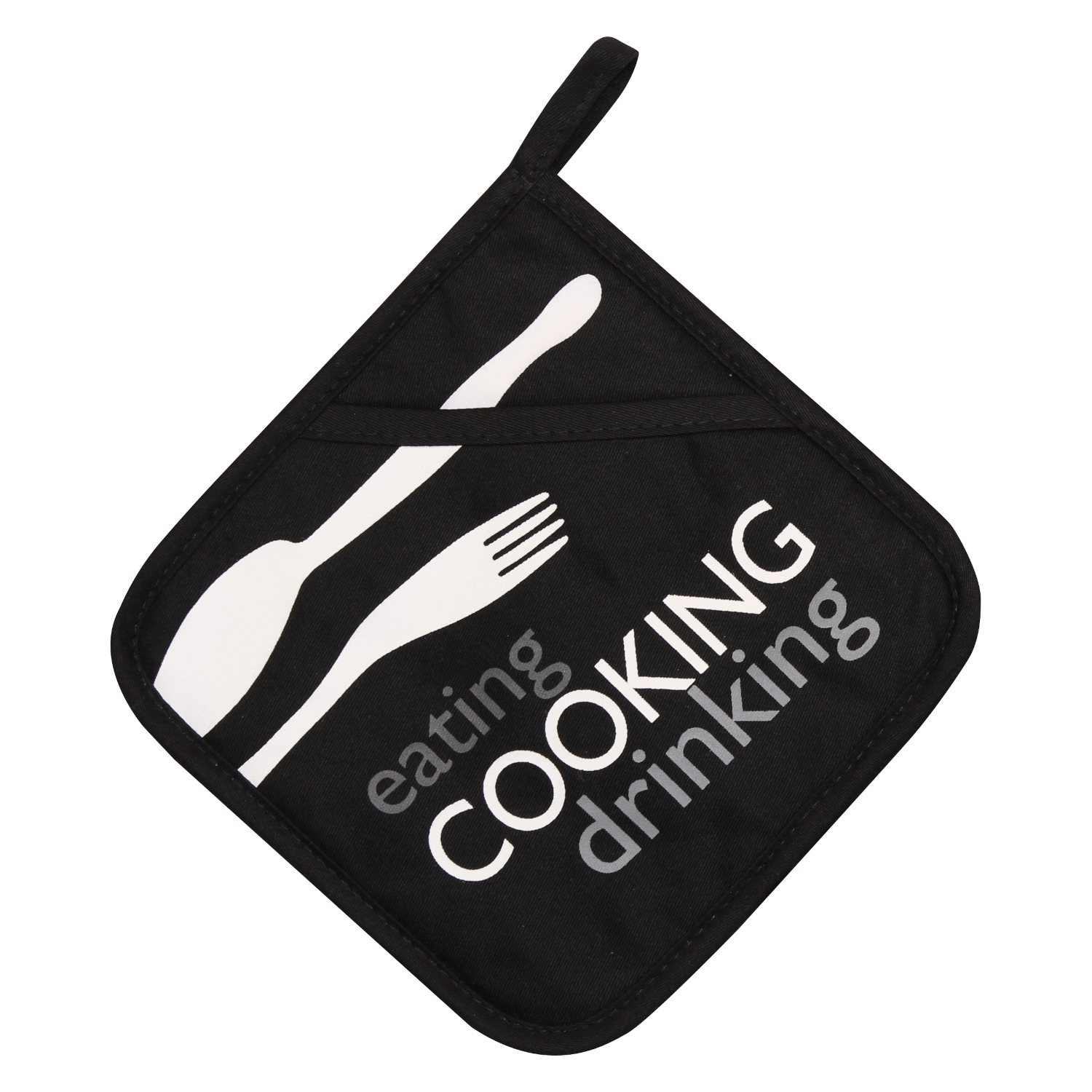 Topflappen mit Eingriff - Newspaper schwarz (Küchengreifhilfe)